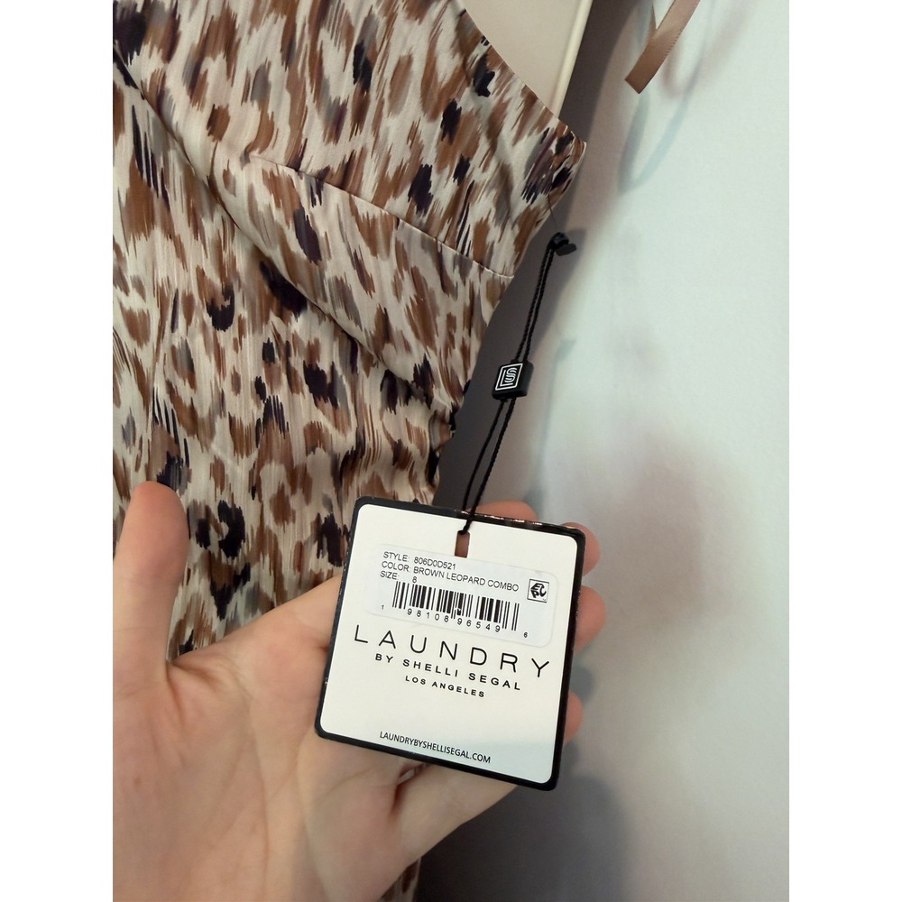 Laundry Shelli Segal Cowl Neck Slip Dress Maxi NWT Sz 8 M Brown Leopard Print - Picture 9 of 9